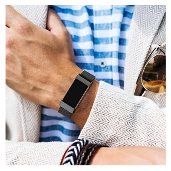 NWT FitBit Black Large Charge3/4 StainlessSteel Metal Mesh Magnetic Replace Band - Picture 4 of 5